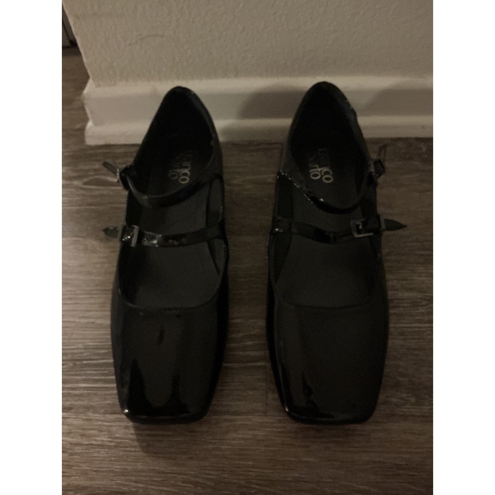 Franco Sarto Womens Black Patent Leather Double Strap Mary Jane Square Toe Flats